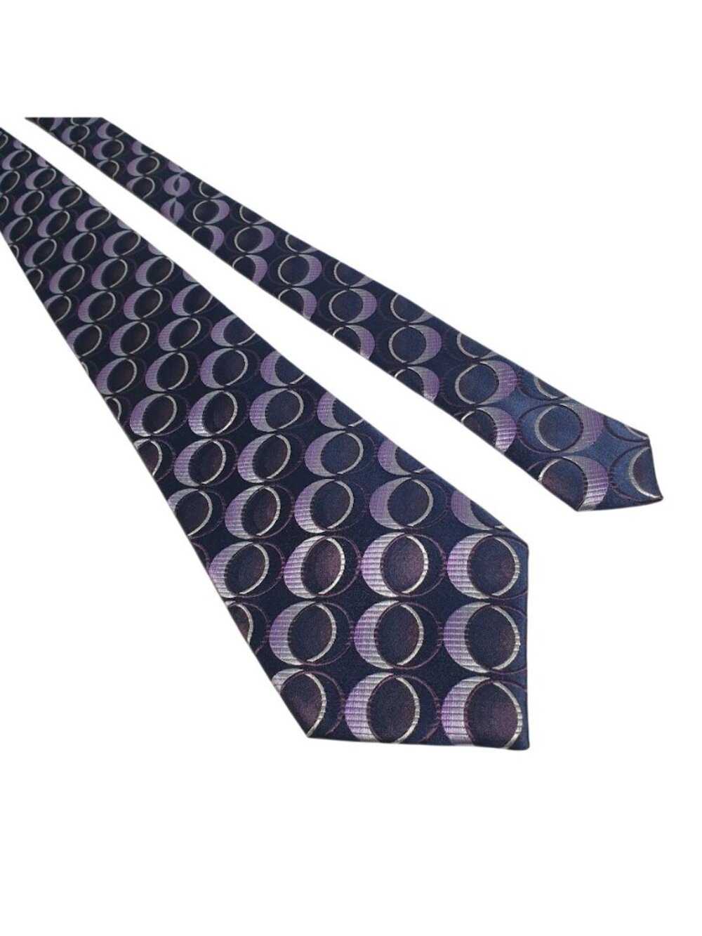 Luciano Versi Purple Navy Geometric Circles Silk Formal Business Necktie 58 x 4